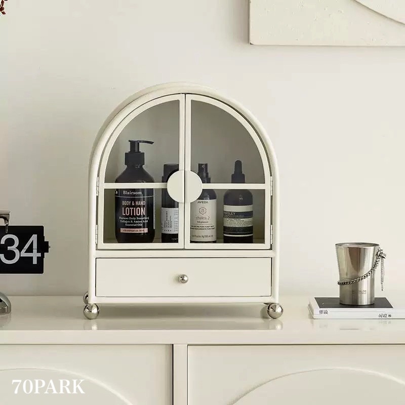 扉付き アーチ型 コスメ 収納 ディスプレイラック ホワイト キャビネット 香水収納 小物入れ おしゃれ 韓国インテリア 韓国雑貨 北欧 韓国っぽ インテリア雑貨 70PARK
