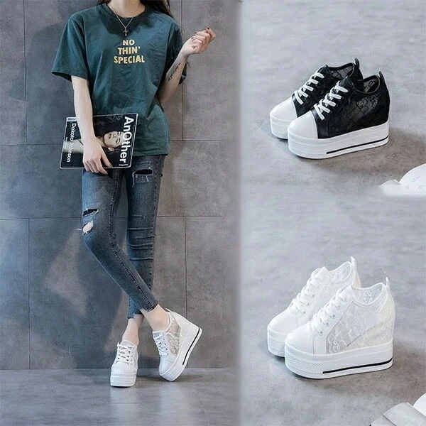 厚底 ヒールスニーカー レディース 小さいサイズ インヒール 10cm カジュアル 通気 おしゃれ 普段履き 日常 通勤 白 ホワイト 黒 ブラック 春夏秋 PU 22.0/22.5/23.0/23.