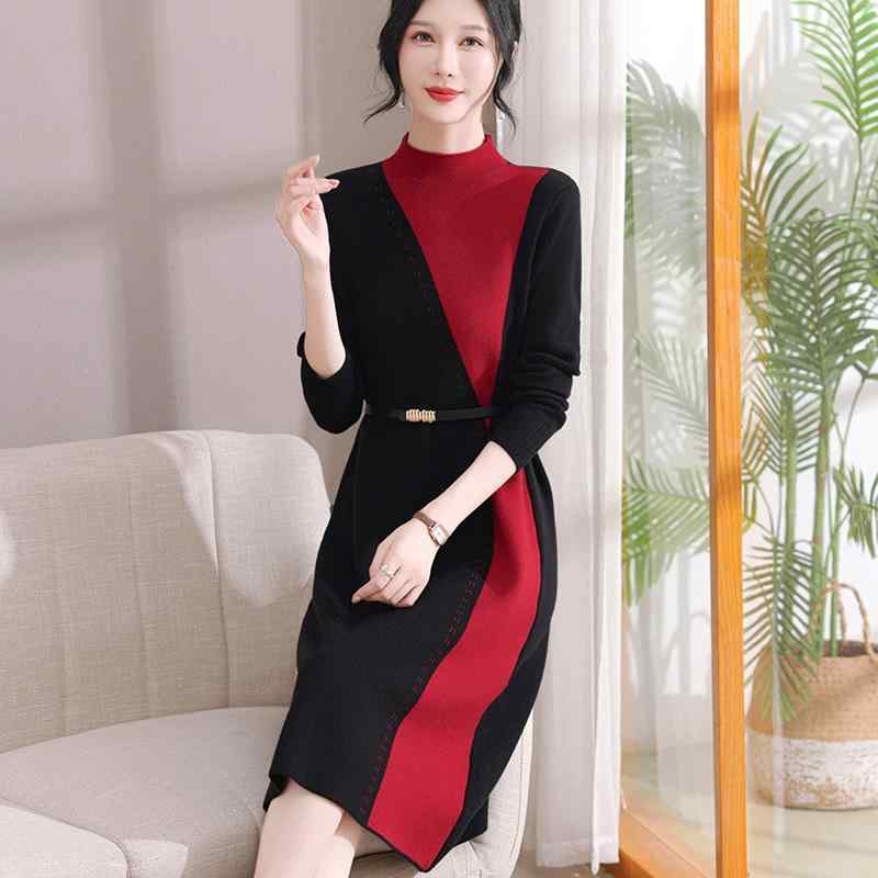 コーデ レディース ファッション オシャレ カワイイ シンプル きれいめ ナチュラル 上品カジュアル 婦人 ドレス 洋風 ハーフ ハイネック セーター ワンピース ロング スカート 4,756円