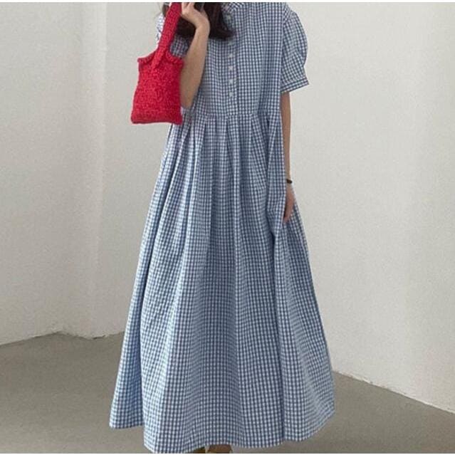 ワンピース レディース ギンガムチェック 大きいサイズ 目 オーバーサイズ カジュアル 半袖 薄め ひざ丈