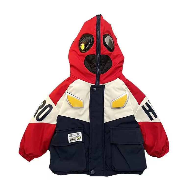 男の子の秋冬コート新型子供ウルトラマンギャザー突撃服赤ちゃん眼鏡綿入れ冬服上着ファッション