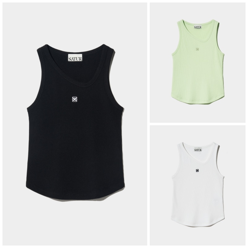 【SATUR】 UNBALANCE NECK LINE LAYERED SLEEVELESS TOP : 3COLORS