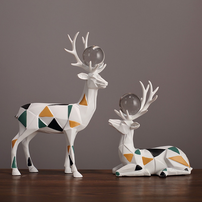 鹿の抽象彫刻オブジェ 2個セット 置物 オーナメント 装飾品 アート おしゃれ かわいい インテリア 雑貨 リビングルーム ギフト プレゼント
