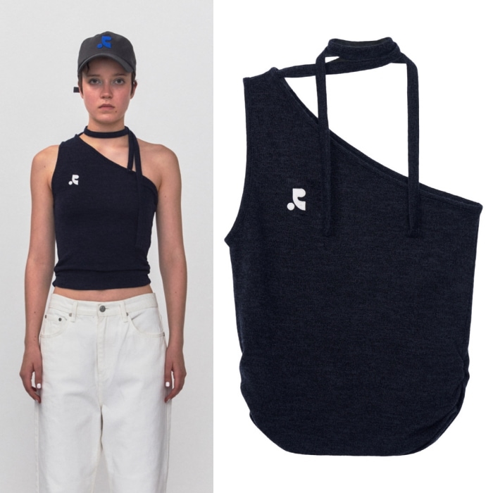 【REST & RECREATION】 RR ONE SHOULDER TIE TOP : NAVY