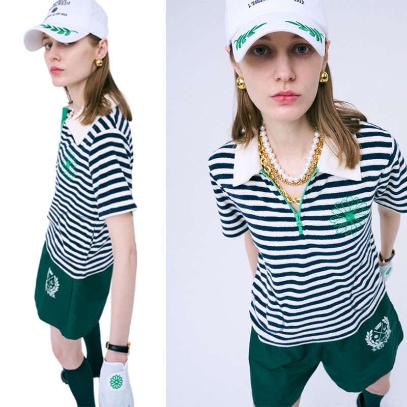 TERRY ZIP UP TOP NAVY STRIPETシャツ・カットソー