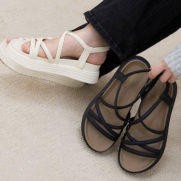 シューズ バックバンディング 太ヒール ダブル Xストラップ 女性 レディース 夏 サンダル 4cm sjly A68 1_P398045858