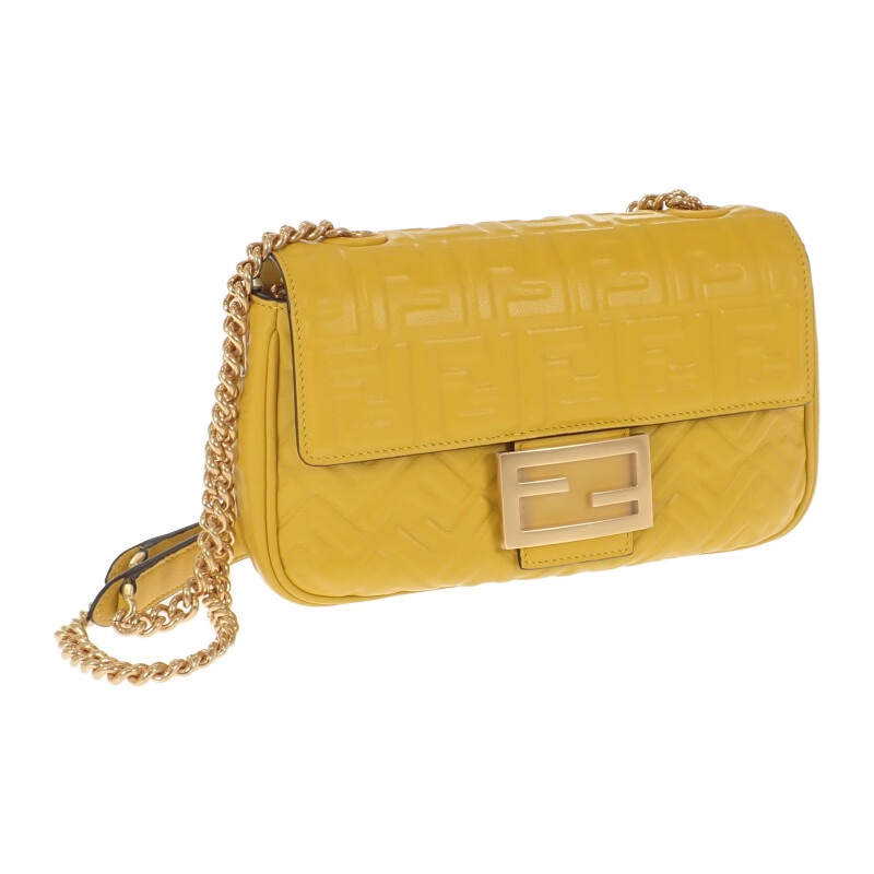 バゲットチェーン ミディ 8BR793_AH9C_F1E8V ショルダーバッグ ２WAYバッグ レザー イエロー ゴールド金具 レディース【SAランク】