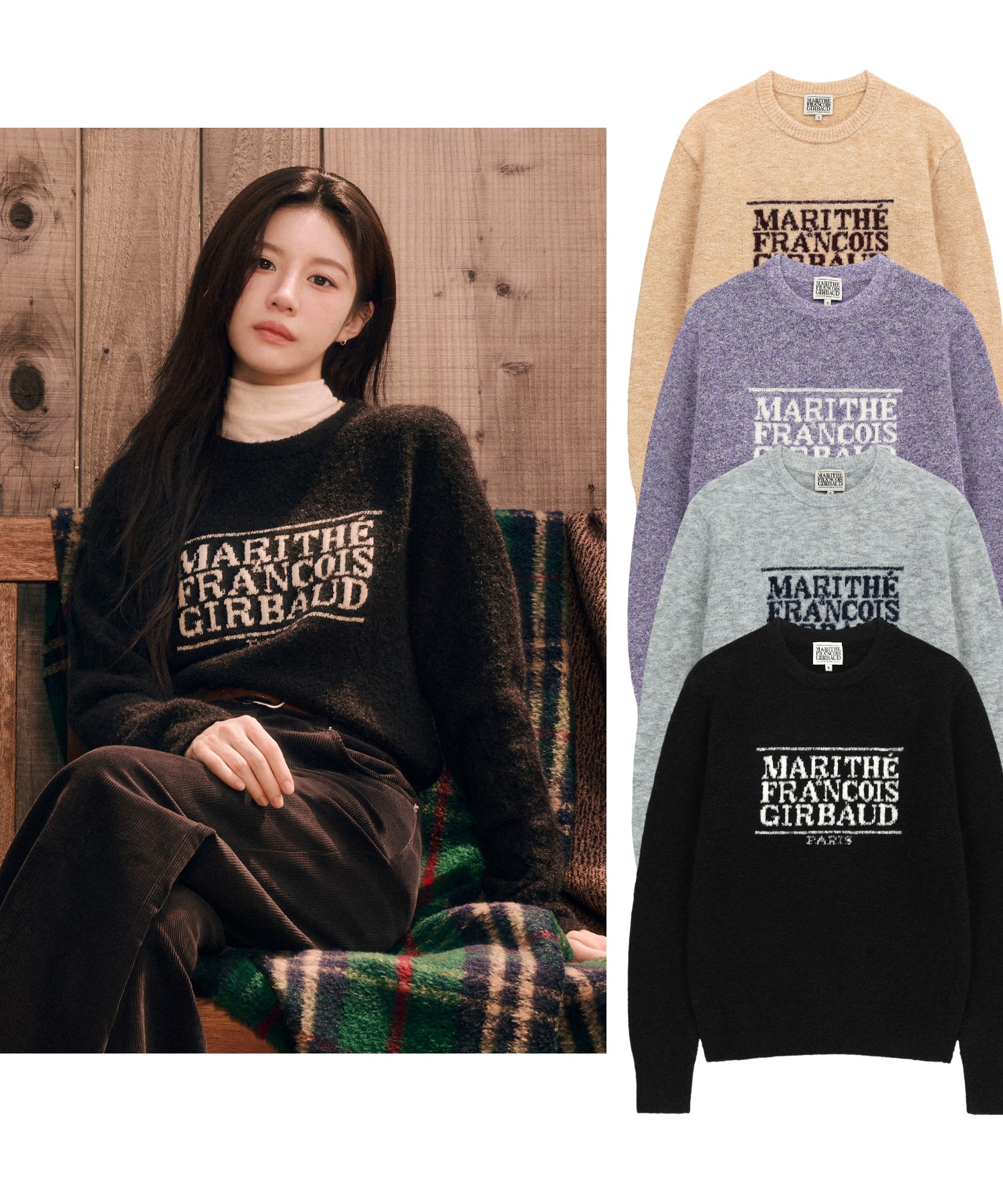 関税負担なし BOUCLE クラシックロゴ ジャカード ニット プルオーバー ユニセックス 軽量 防寒