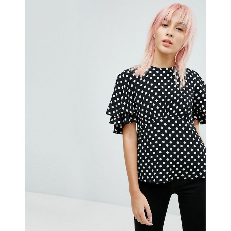 ニュールック レディース トップス【New Look Spot Waisted Shell Top】Black pattern ニュールック レディース トップス【New Look Spot Waisted Shell Top】Black pattern