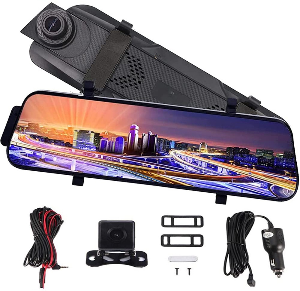 【翌日発送 新品】ドライブレコーダー ミラー型日本語 前後カメラ 1200万画素 10インチ 赤外線暗視 衝撃録画 録音機能 32Gカード 付き