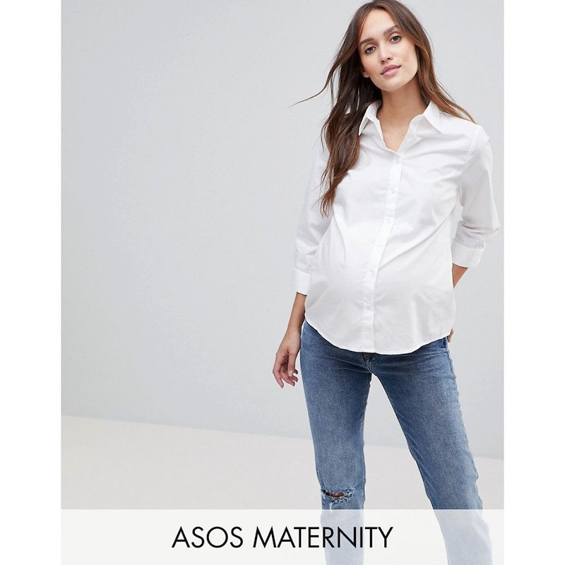 エイソス レディース トップス【ASOS Maternity Shirt With 3/4 Sleeve】White エイソス レディース トップス【ASOS Maternity Shirt With 3/4 Sleeve】White