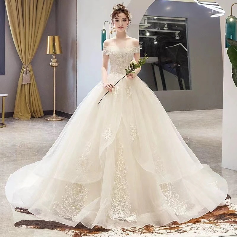 ウェディングドレス 白 ドレス 花嫁 結婚式 パーティードレス レース オフショルダー 花嫁ロングドレス 結婚式 露背 二次会 ビーズ お呼ばれ 挙式 姫系
