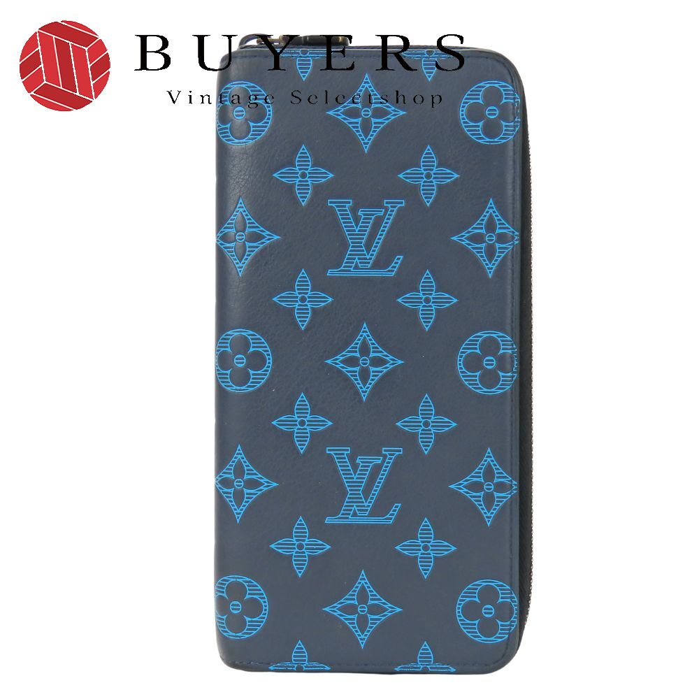 中古 長財布（ラウンドファスナー） ジッピーウォレットヴェルティカル M82322 モノグラムシャドウ ネイビー ブルー 型押し エンボス 小物 メンズ 男性