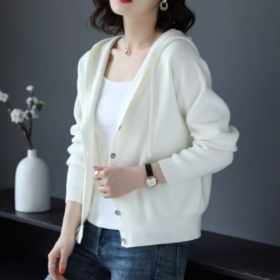 レディース トップス カーディガン ニットカーディガン 長袖 フード付き ボタン 前開き スリム 細身 きれいめ 上品 おしゃれ お洒落 大人可愛い かっこいい 大人女子 カジュアル シンプル