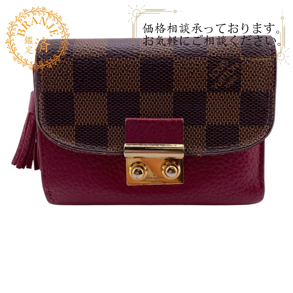 M60216 ポルトフォイユ・クロワゼットコンパクト ダミエ レザー 三つ折り財布 レッド ブランド