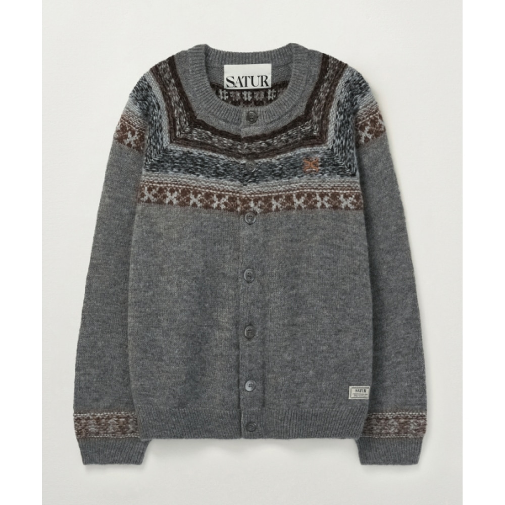 SATUR ノルディックリバースニットカーディガンチャコール