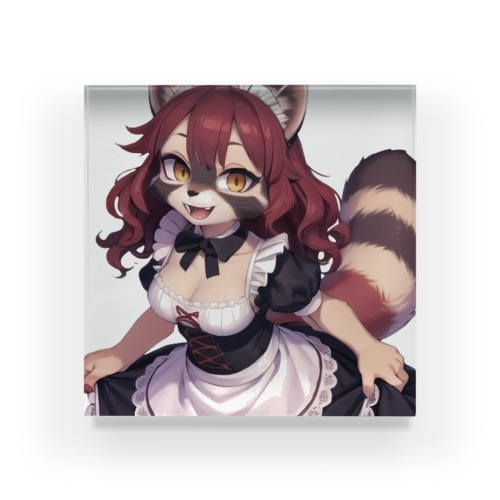 【文字入れ可能受注生産】タヌキの女の子　メイド　ケモナー アクリルブロック