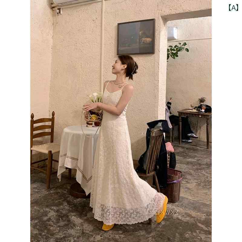 キャミソール　トップス　レディース 韓国 東大門 春 高級 フレンチ 優しい 雰囲気 aライン Vネック レース スリミング ウエスト サスペンダー スカート