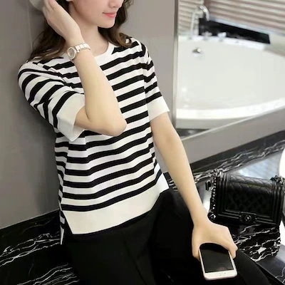 【20点セット】【急速出荷】韓国の人気ニット 半袖Tシャツ セーターハーフハイカラーのプルオーバーソリッドカラー