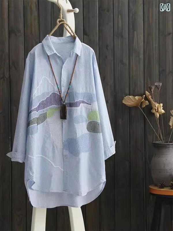 Yシャツ　無地　シンプル ストライプシャツ レディース 長袖 春秋 薄手 2025 大きいサイズ中 長 カジュアル シャツ ジャケット トップス 7,661円