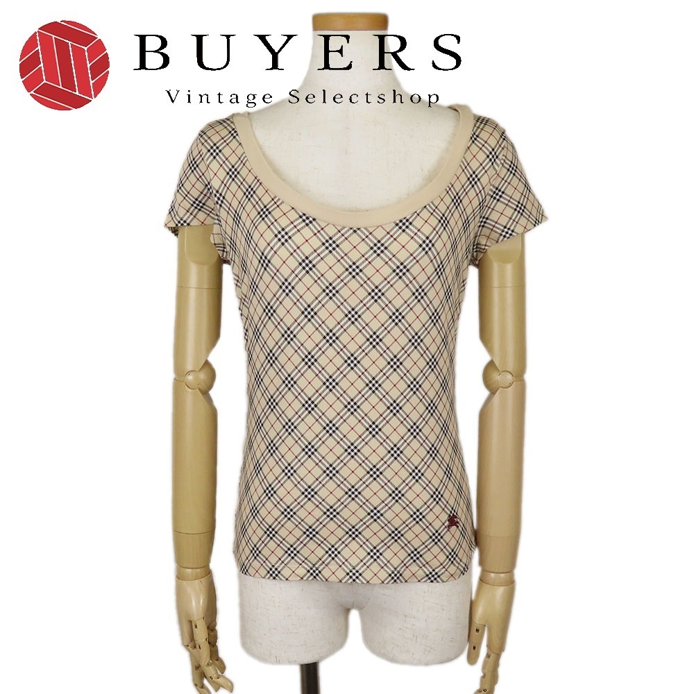 中古 半袖Ｔシャツ ノバチェック 38 コットン ベージュ ブラック レッド カットソー レディース 女性