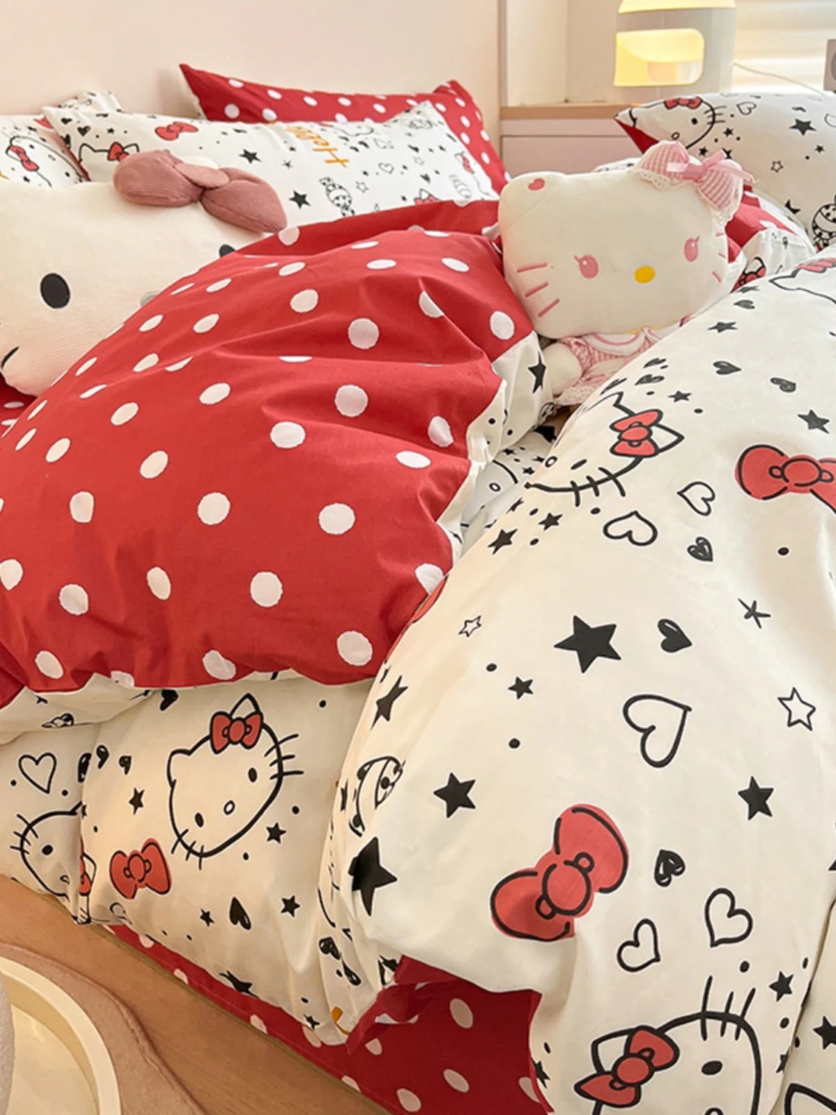 ハロー 女の子用コットンベッド4点セット ktキャット シングル用コットンキルト3点セット
