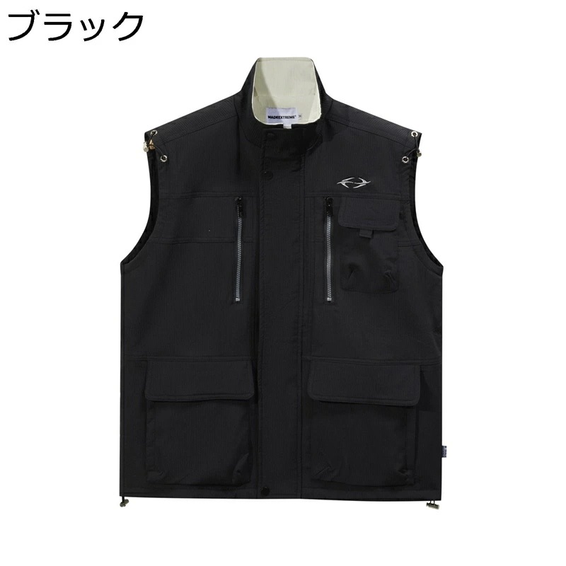 ベスト メンズ アウトドア 多ポケット ストリート 通気性 多機能 速乾 撥水 薄手 ユニセックス 耐磨耗性 ノースリーブ 立ち襟 ジレ お釣り 登山 フィッシング 父の日 プレゼント