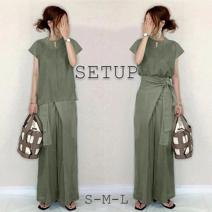 セットアップ パンツ レディース カジュアル 夏 きれいめ トップス パンツ 2点セット 40代 大きいサイズ おしゃれ 着痩せ セレモニー パンツスーツ フォーマル 春 夏 上下セット ワイドパン