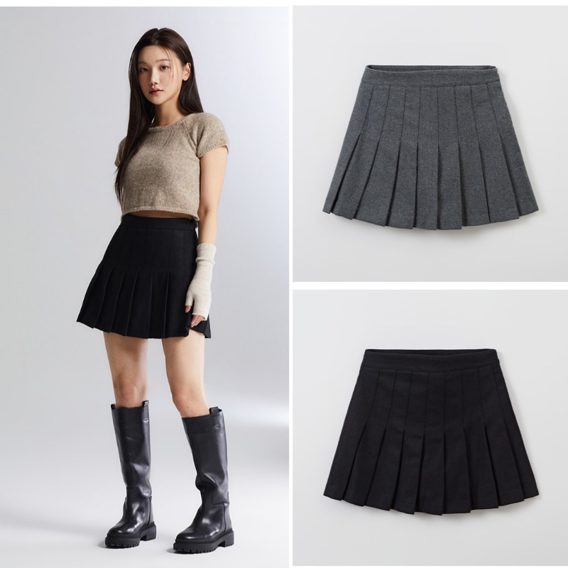 ウールプリーツミニスカート/韓国プリーツミニスカート/２カラー
