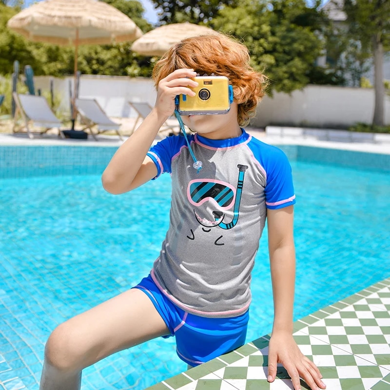 子供のための漫画の水着幼児の水着速乾性の水着セット男の子のサーフィンの水着とショーツ2個 - 201768104