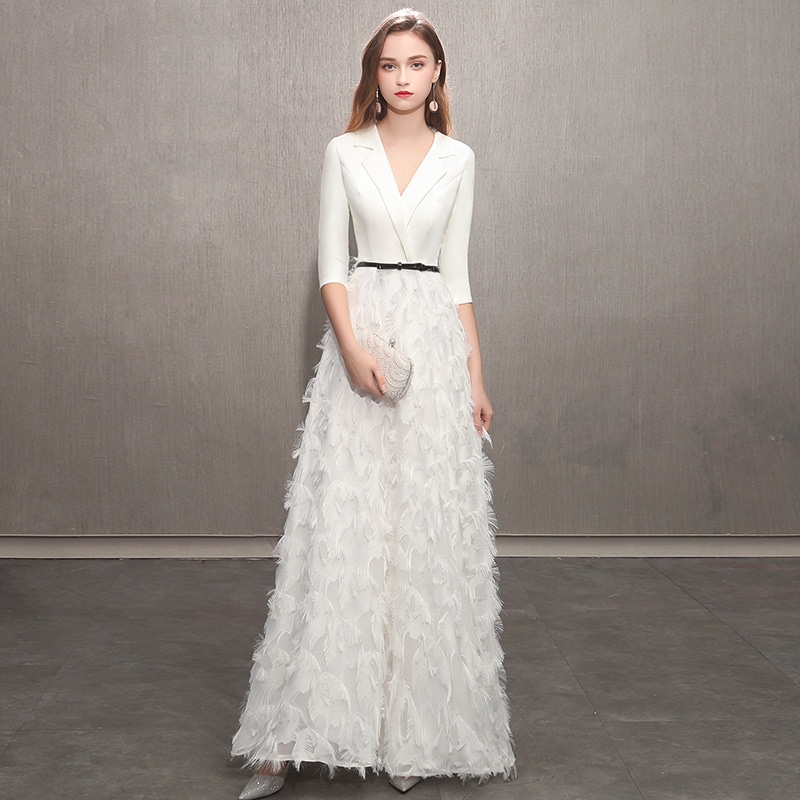 女性のための白いドレス2025バンケット気質ホストドレス