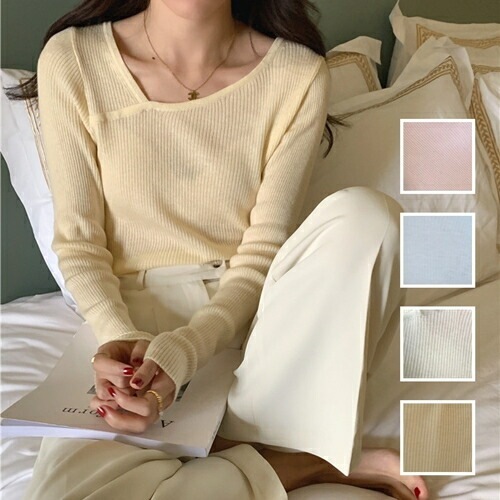 Tシャツ カットソー 韓国 ファッション レディース 春 夏 カジュアル コーデ シンプル 定番 セレカジ 20代 30代 40代 2025 ペールカラー アシンメトリーネック リブ