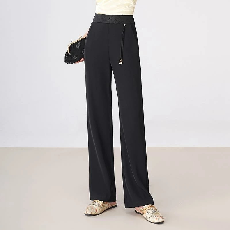 レディース ファッション おしゃれ 上品 シンプル 春夏 ひんやり 涼しい 快適 ワイド パンツ ズボン ハイウエスト 黒 ストレート パンツ