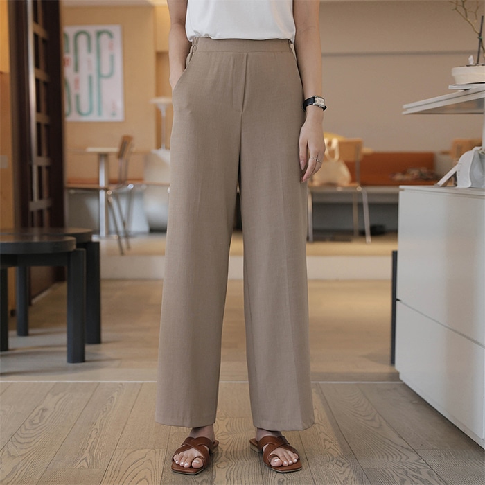 [韓国ファッション] レディース ハイウエスト 裏バンディング 10分丈 レーヨン スパン ワイド パンツ