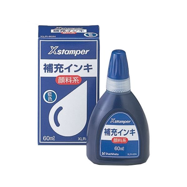(まとめ) シヤチハタ Xスタンパー 補充インキ顔料系全般用 60ml 藍色 XLR-60N 1個 (×10セット)
