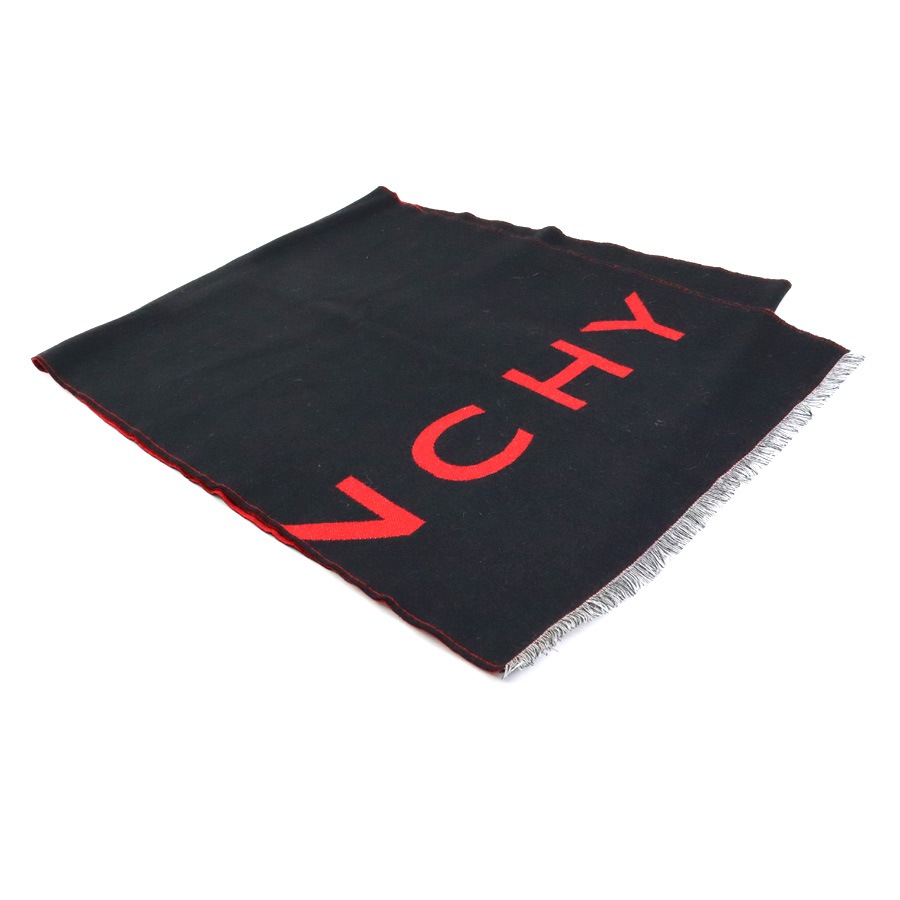 ジバンシィ GIVENCHY マフラー ウール/シルク ブラックレッド ユニセックス h30221f