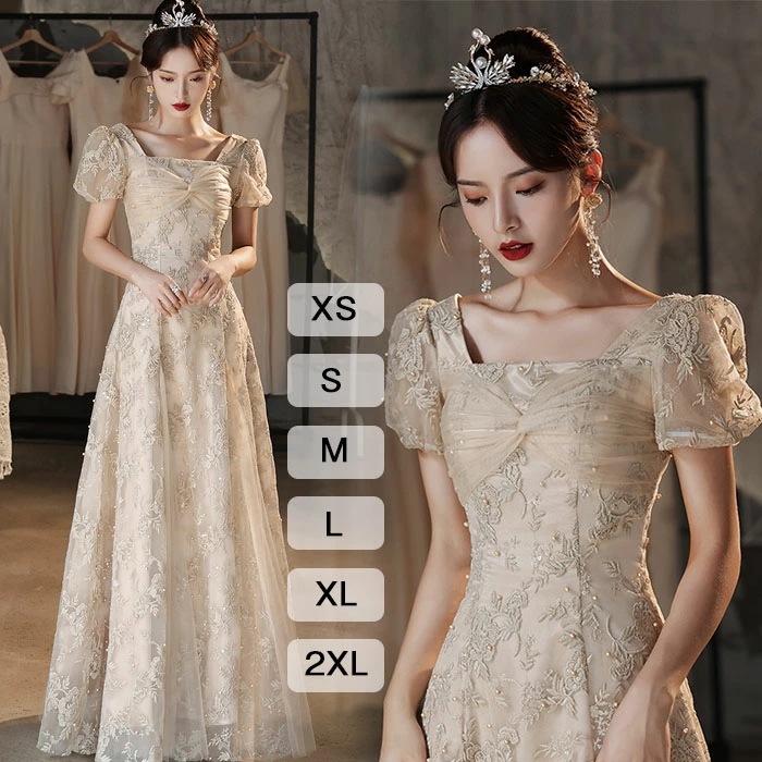 破格値パーティードレス 総レース ロング丈 ワンピース ドレス 半袖 レディース 結婚式 二次会 演奏会 ロングドレス 袖あり 袖付き 花柄レース 大きいサイズ 大人 上品 20代 30代 40代 春