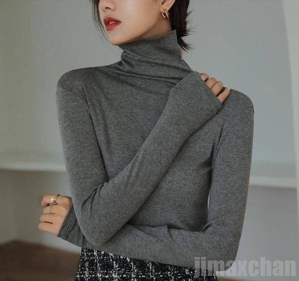 7色　ハイネックトップス　レディース　春秋　長袖　上着　カジュアル　シンプル　無地　定番　大人かわいい　着まわし　重ね着　20代30代40代50代60代70代