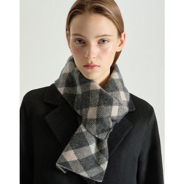 [25FW] [カシミヤ100] グレーチェック配色カシミアマフラーDLMU5D105G2