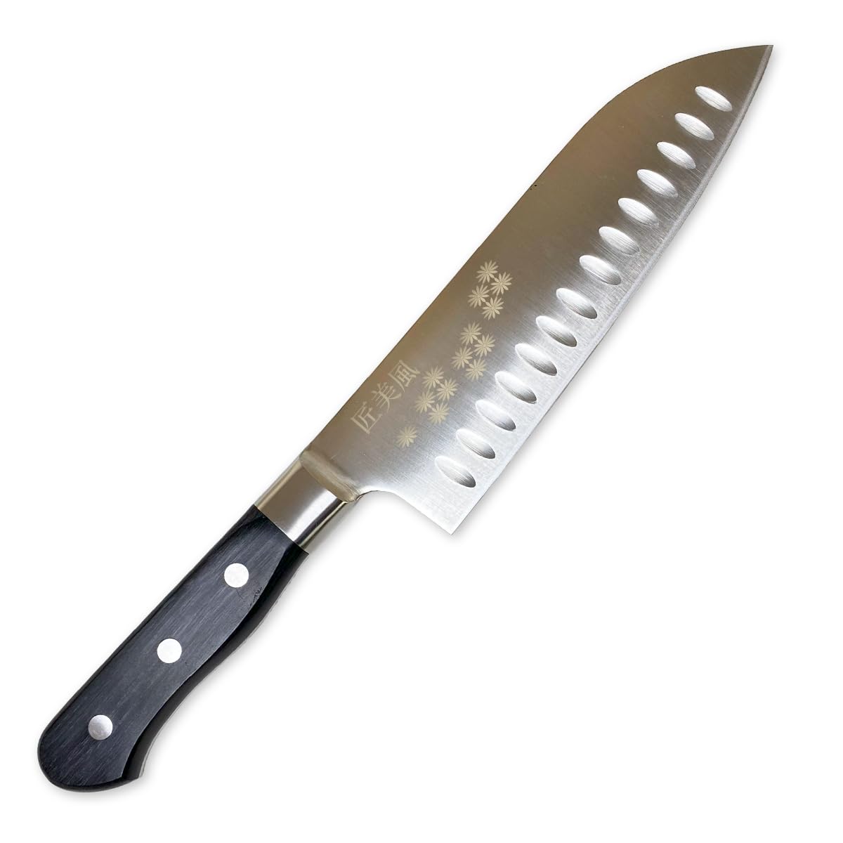 金彩彫り 菊小紋 其の１ 包丁 日本製 三徳包丁 関の刃物 170mm モリブデン 鋼 AUS-8 サーモン 三徳 Japanese knife 江戸 小紋 660