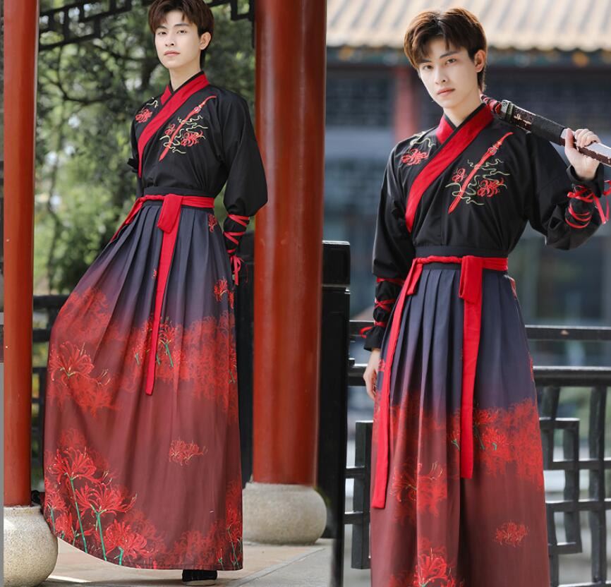 【2025新作入荷】漢服メンズ男性用コスプレ衣装コスプレ服チャイナハロウィン上下セット舞台ステージダンス衣装 唐装2点セットアップ演出服 古代カジュアル大人用 長袖 交差襟コスプレ衣装トップス 袴スカ 4,641円