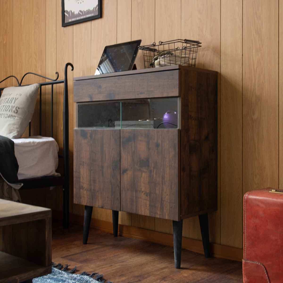 ルーター収納 FAX台 ヴィンテージ調 Arizona 幅60.5cm