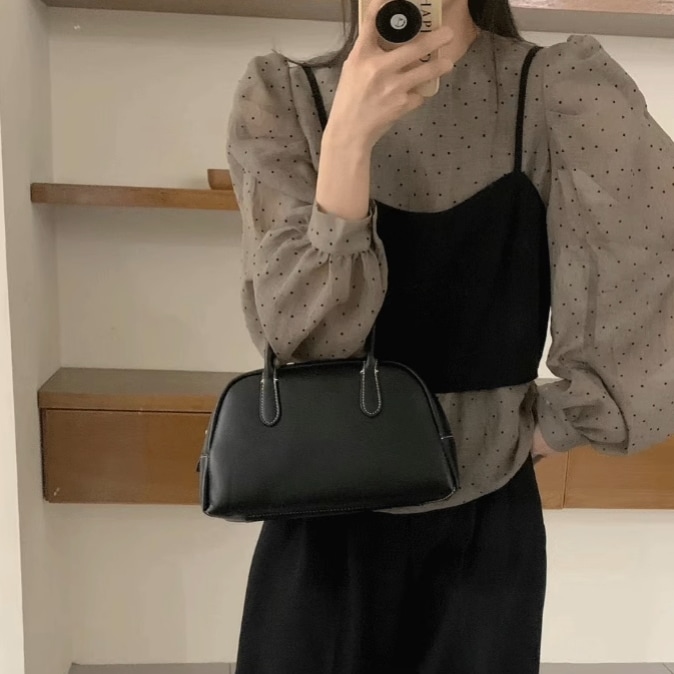 トップス シャツ ブラウス プルオーバー キャミソール ショート丈 袖あり 長袖 ドルマンスリーブ ラウンドネック 襟なし 2点セット かわいい 大人可愛い きれいめ 大人 上品 おしゃれ レトロシャツ・ブラウス