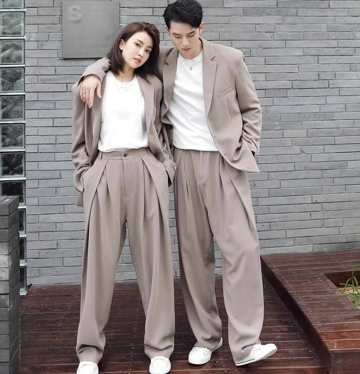 スリムスーツ メンズスーツ カジュアルスーツ レディース シングルスーツ スーツ 男女兼用 メンズ 2点セット ジャケット パンツ 上下 秋冬 お揃い ペアルック スタイリッシュ スーツセット 通勤