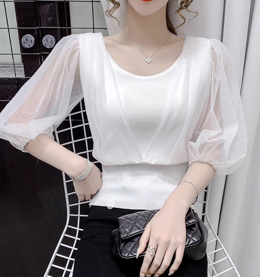 トップス デート モテアイテム カットソー ブラウス シースルー パフスリーブ シフォン 大人可愛い きれいめ 上品 おしゃれ かっこいい 大人可愛い ラブリー キュート ガーリー クール モード系
