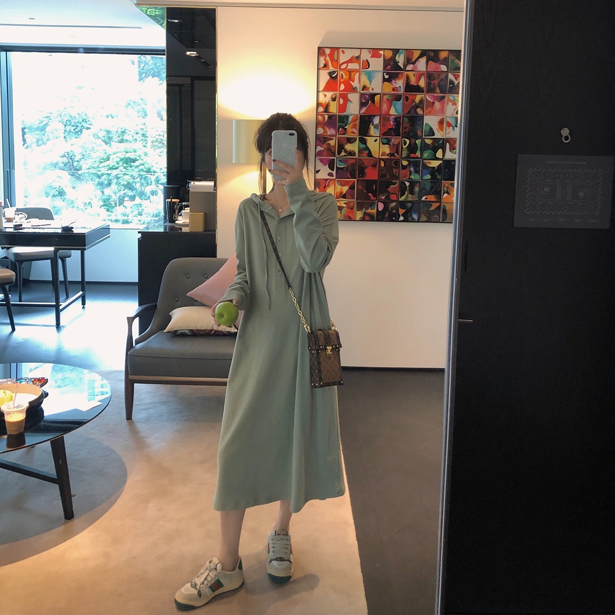 ahyゆとりリゾートワンピ女秋塾风を入れる長袖の帽子さえ卫衣裙