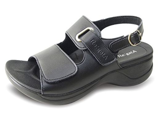 [リゲッタ] レディース サンダル ナース オフィス 厚底 ストラップ サンダル 日本製 カヌー ワーク SMS055 RW0001 RW1001 ブラック M