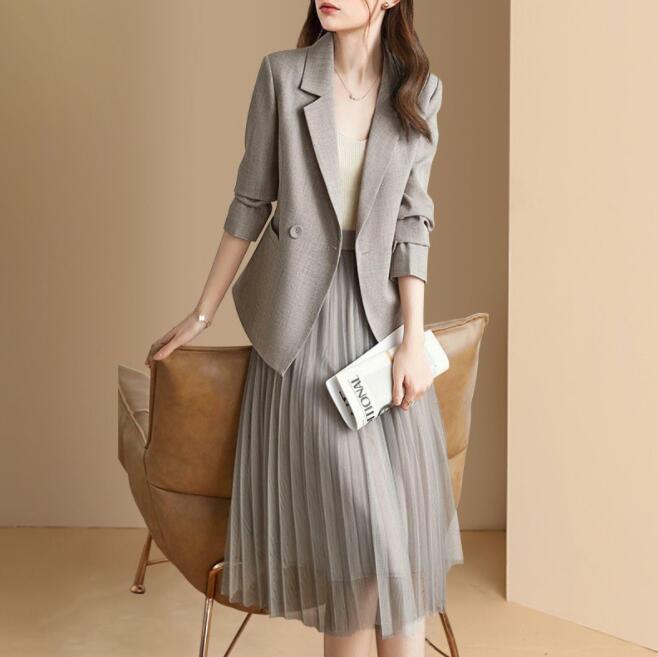 【期間特典】セットアップ レディース スーツ スカートスーツ フォーマル プリーツスカート&テーラードジャケット ロングスカート 2点セット 長袖 エレガント 通勤 OL 女性 オフィス 事務所 大き