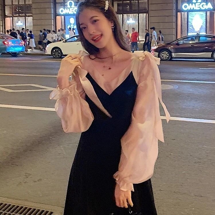 ワンピースレディースミディアムワンピースドッキング長袖春秋着痩せ上品韓国風