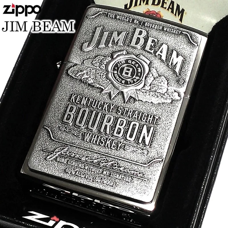 ジッポ ライター ジムビーム バーボン ウイスキー ZIPPO アメリカン シルバー JIM BEAM かっこいい パッケージ ロゴ メタル 渋い お酒 メンズ おしゃれ ギフト プレゼント
